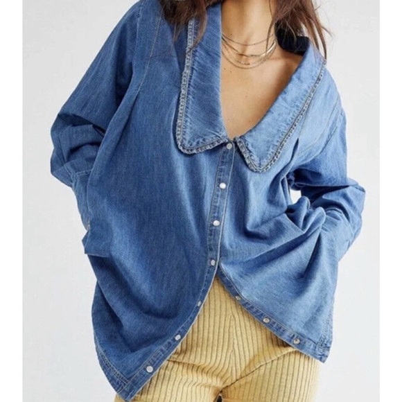 Free People Charlie Button Denim Shirt Tunic - Picture 1 of 5